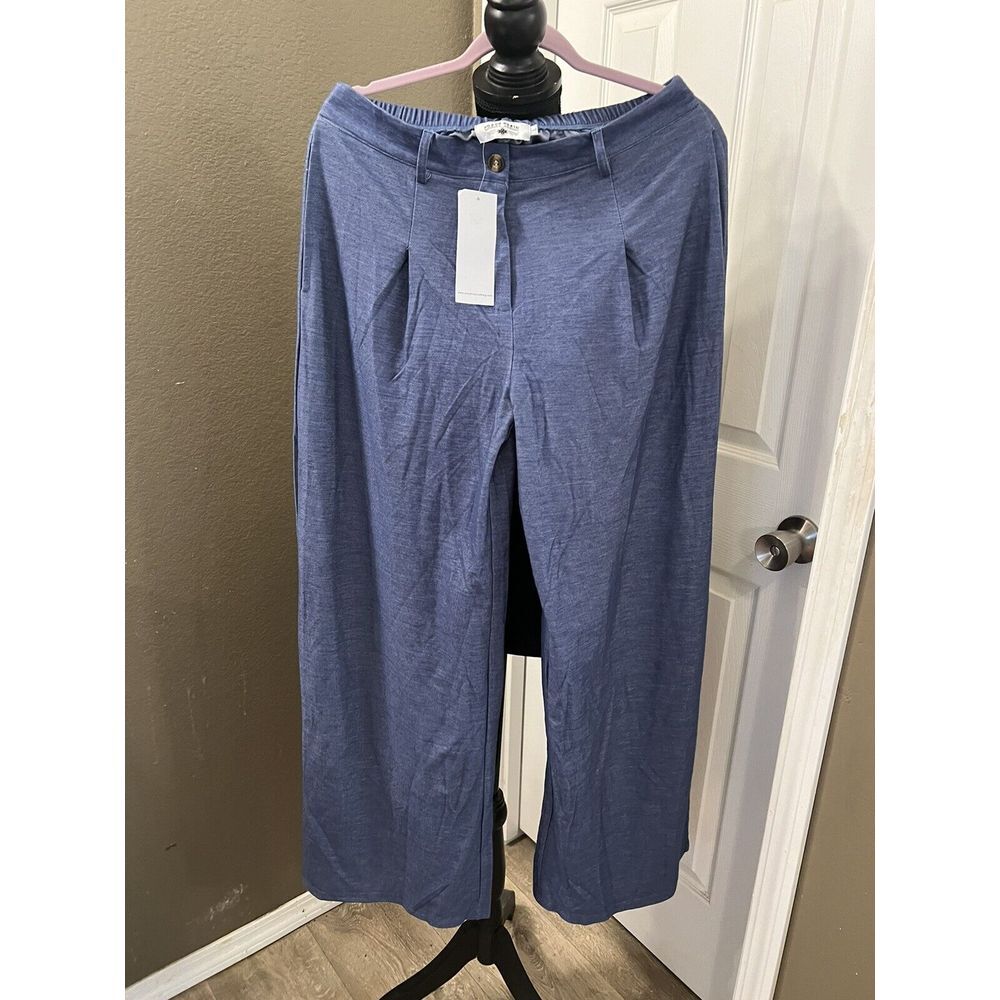 NWT Crazy Train Wide Leg Blue Pants Size Large‎ Pockets